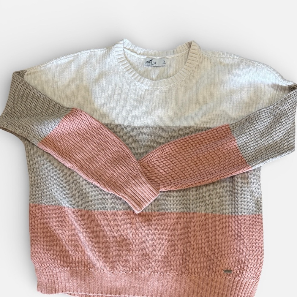Hollister Colorblock Sweater in Cream, Pink, and Gray